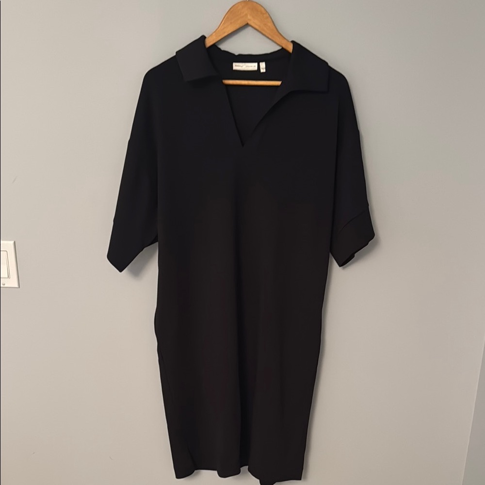 Women's Black Polo Dress with Open V-Neck